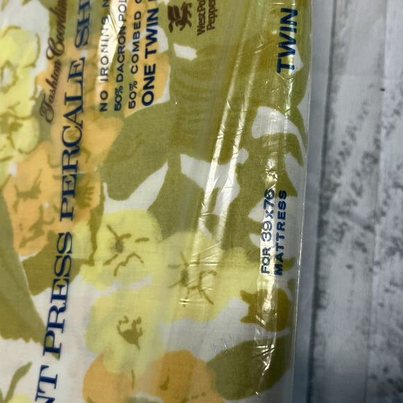 Vintage Martex Luxor Percale Twin Fitted Sheet Set 3pc Yellow Green Pillowcases - Picture 4 of 13